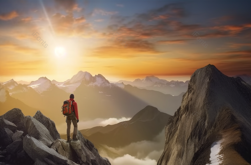 中年男人独自登山看日落风景实拍图,高清,摄影图,摄影图片,图片大全,摄影图免费下载